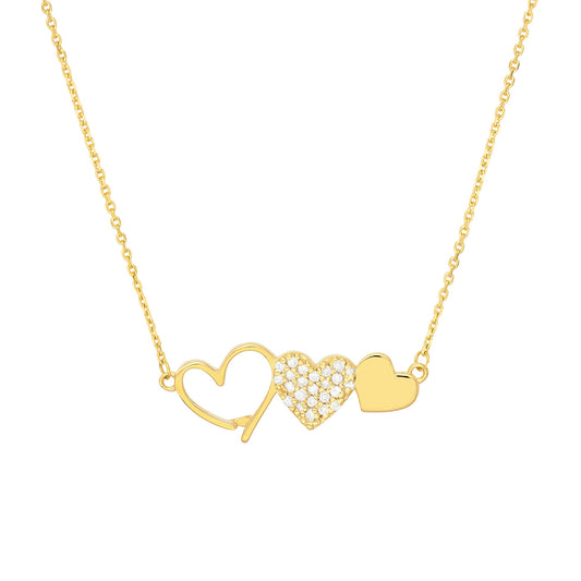 Heart-shaped diamond necklace, yellow gold.