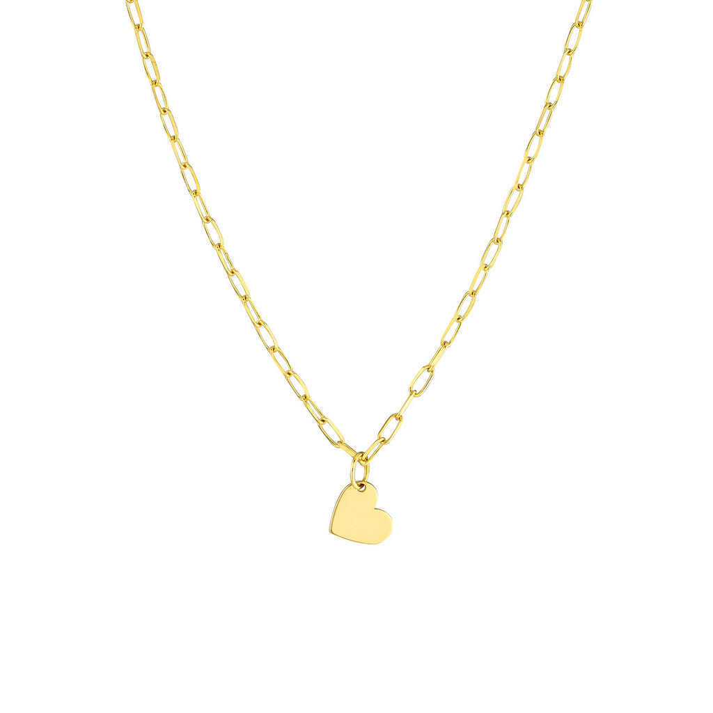 14K yellow gold heart paperclip chain.