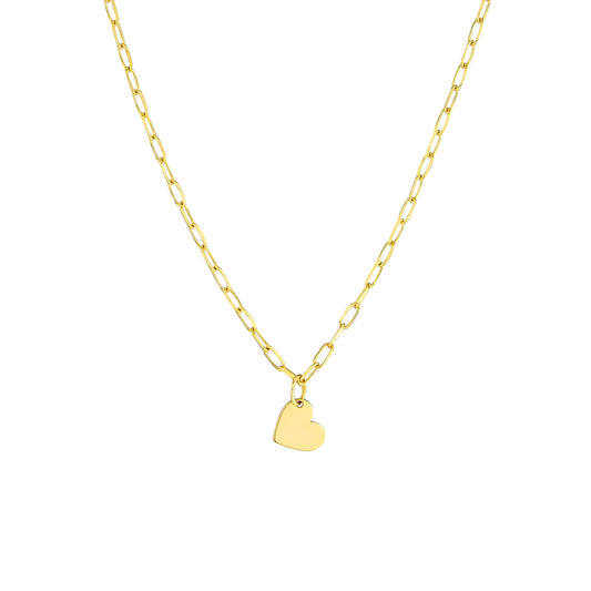 14K yellow gold heart paperclip chain.