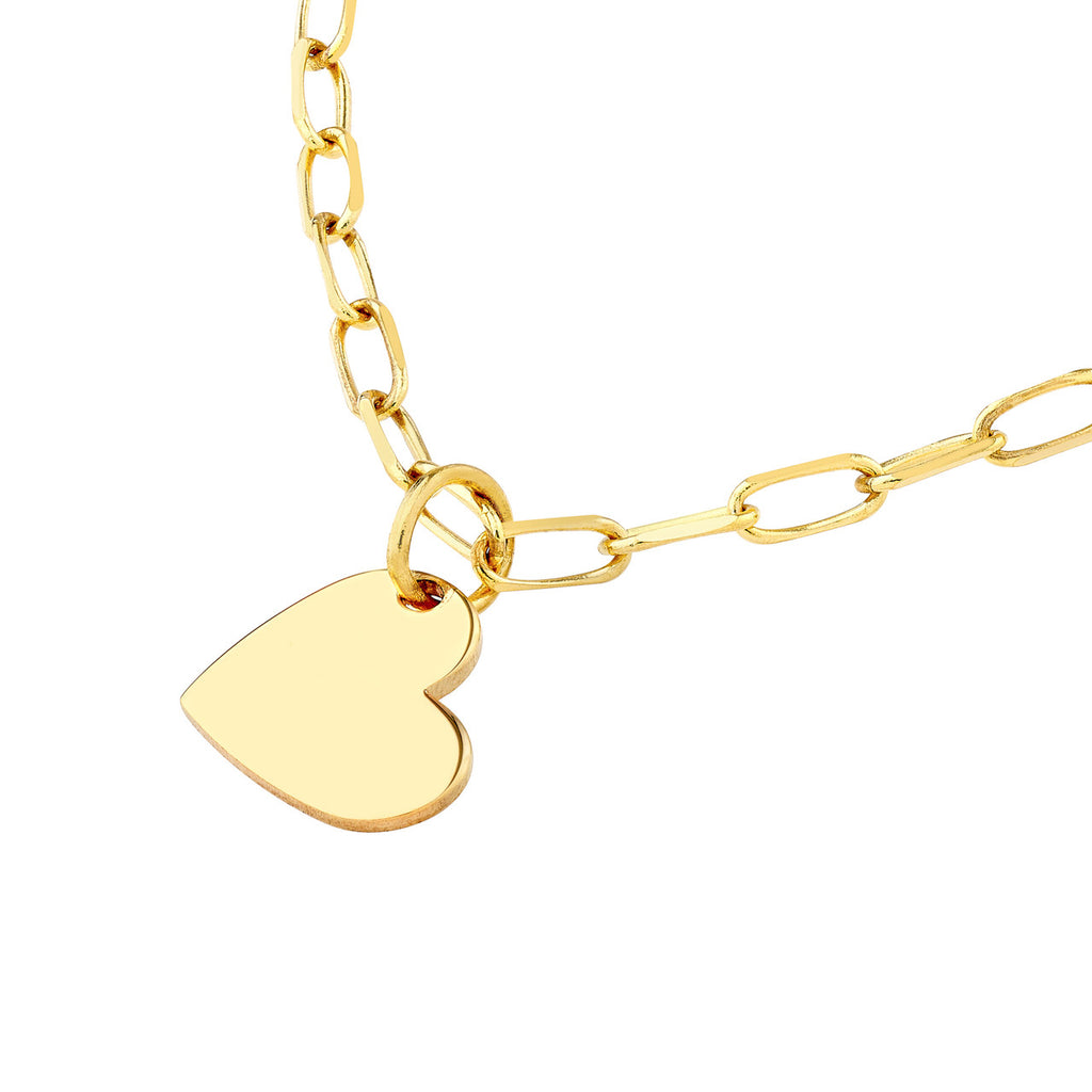 14K yellow gold heart paperclip chain.