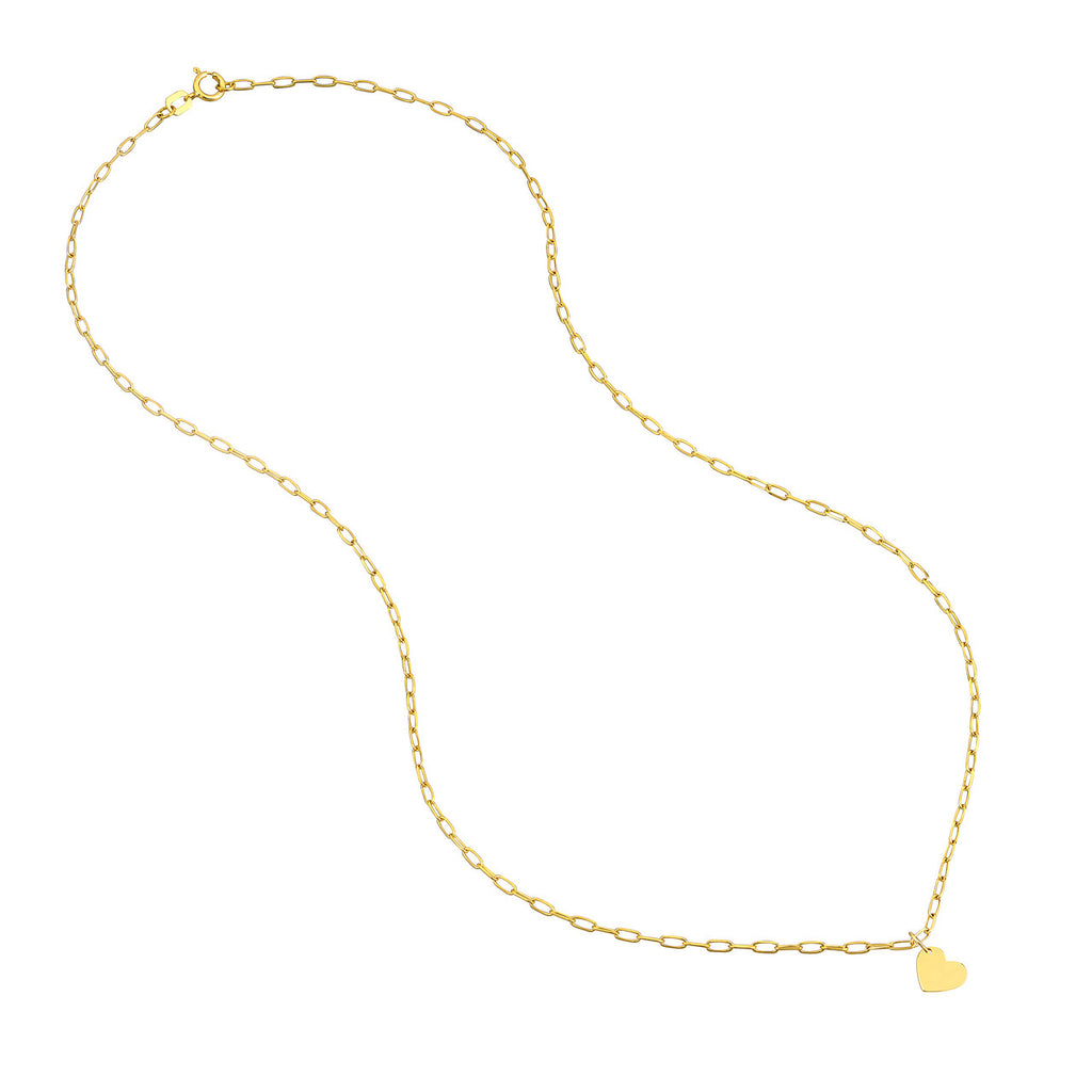 14K yellow gold heart paperclip chain necklace.
