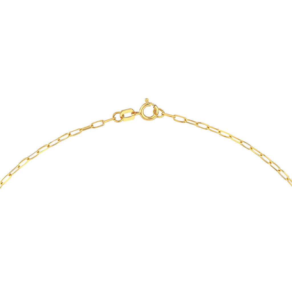 14K yellow gold heart necklace, paperclip chain.