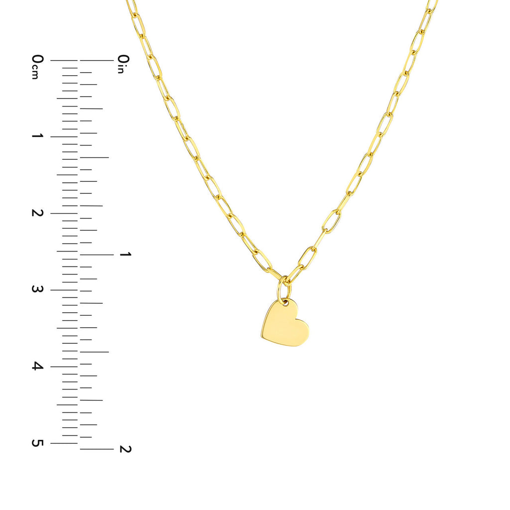 14K yellow gold heart necklace on chain.