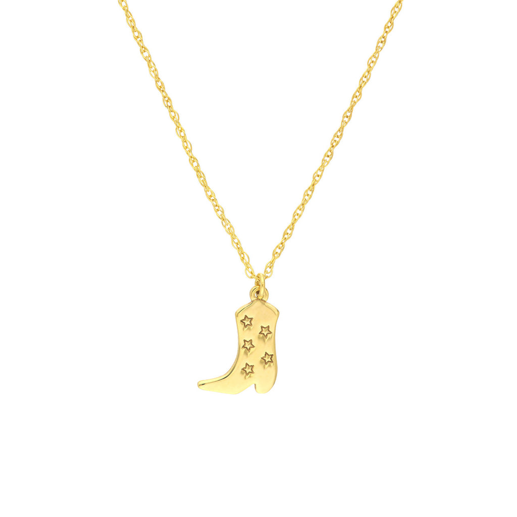 Yellow gold boot pendant with star engravings.