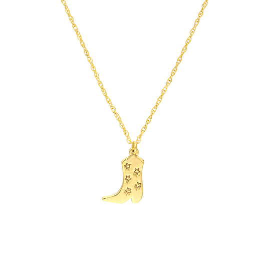 Yellow gold boot pendant with star engravings.