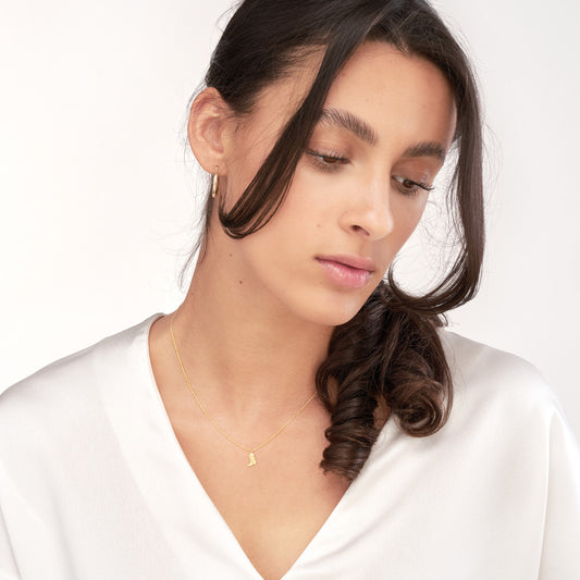 14K Yellow Gold Pendant Necklace on Model