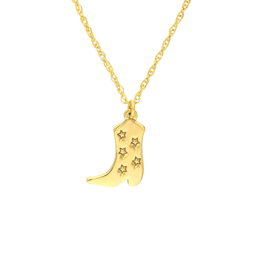 Yellow gold cowboy boot pendant necklace.