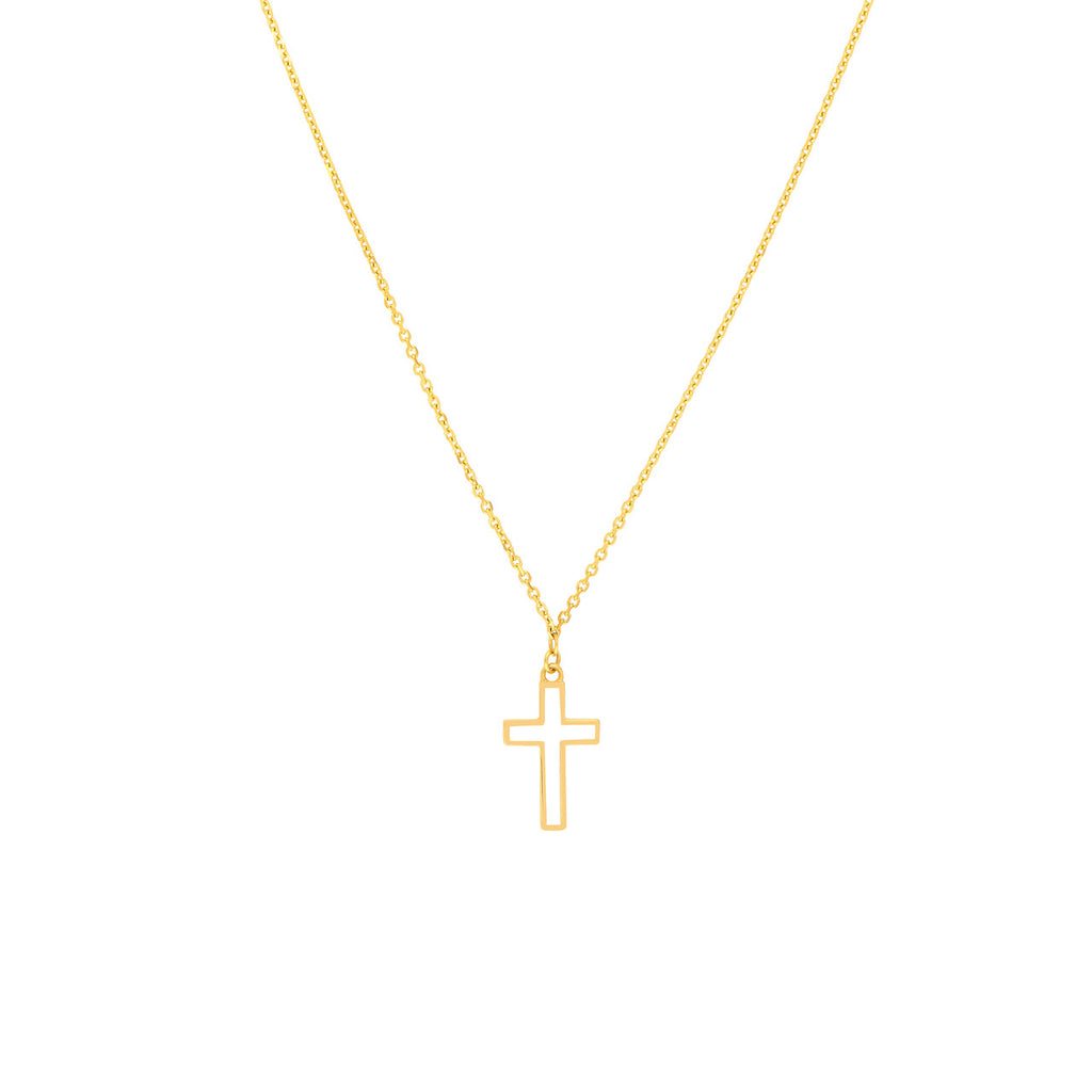 14K yellow enamel cross necklace.