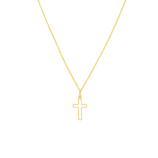 14K yellow enamel cross necklace.