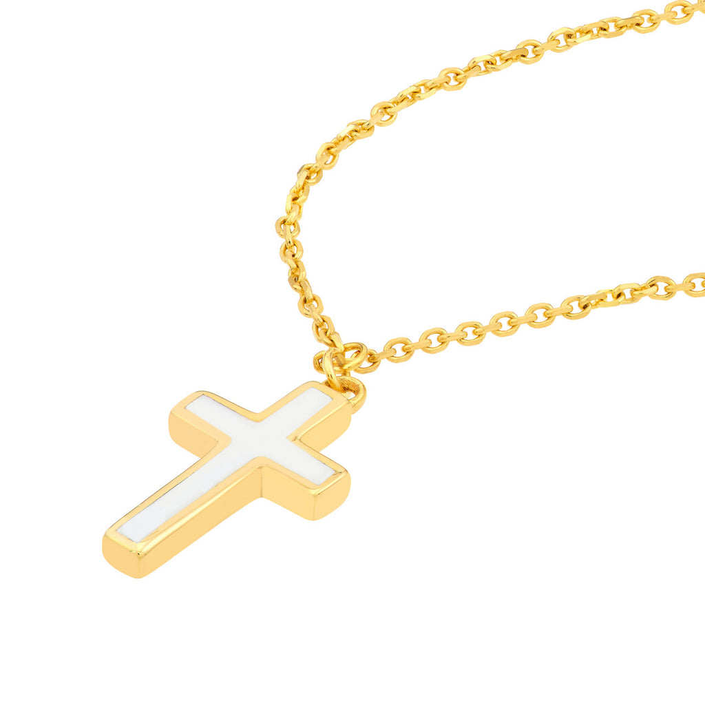 Yellow enamel cross necklace with cable chain.