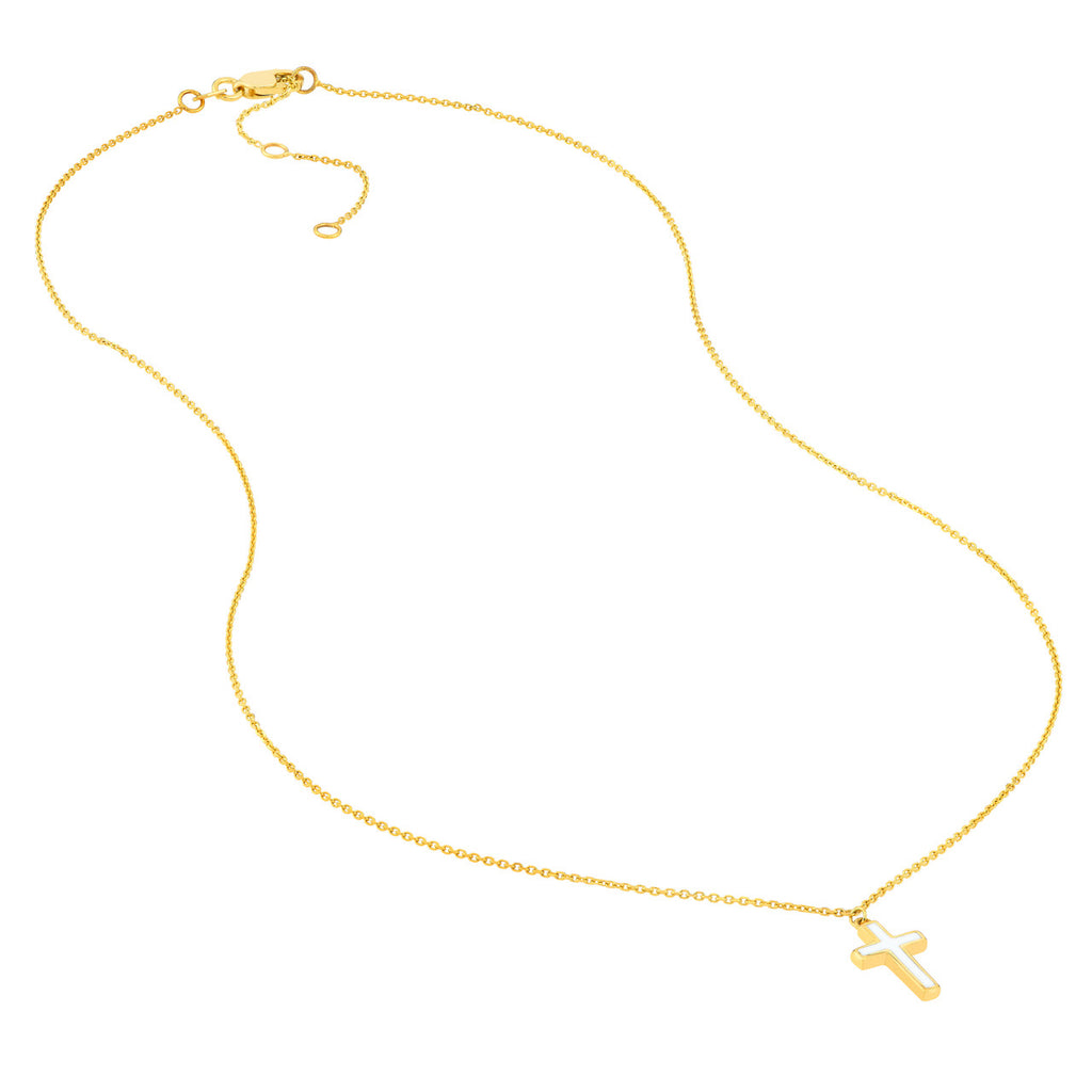 14K yellow enamel cross necklace.