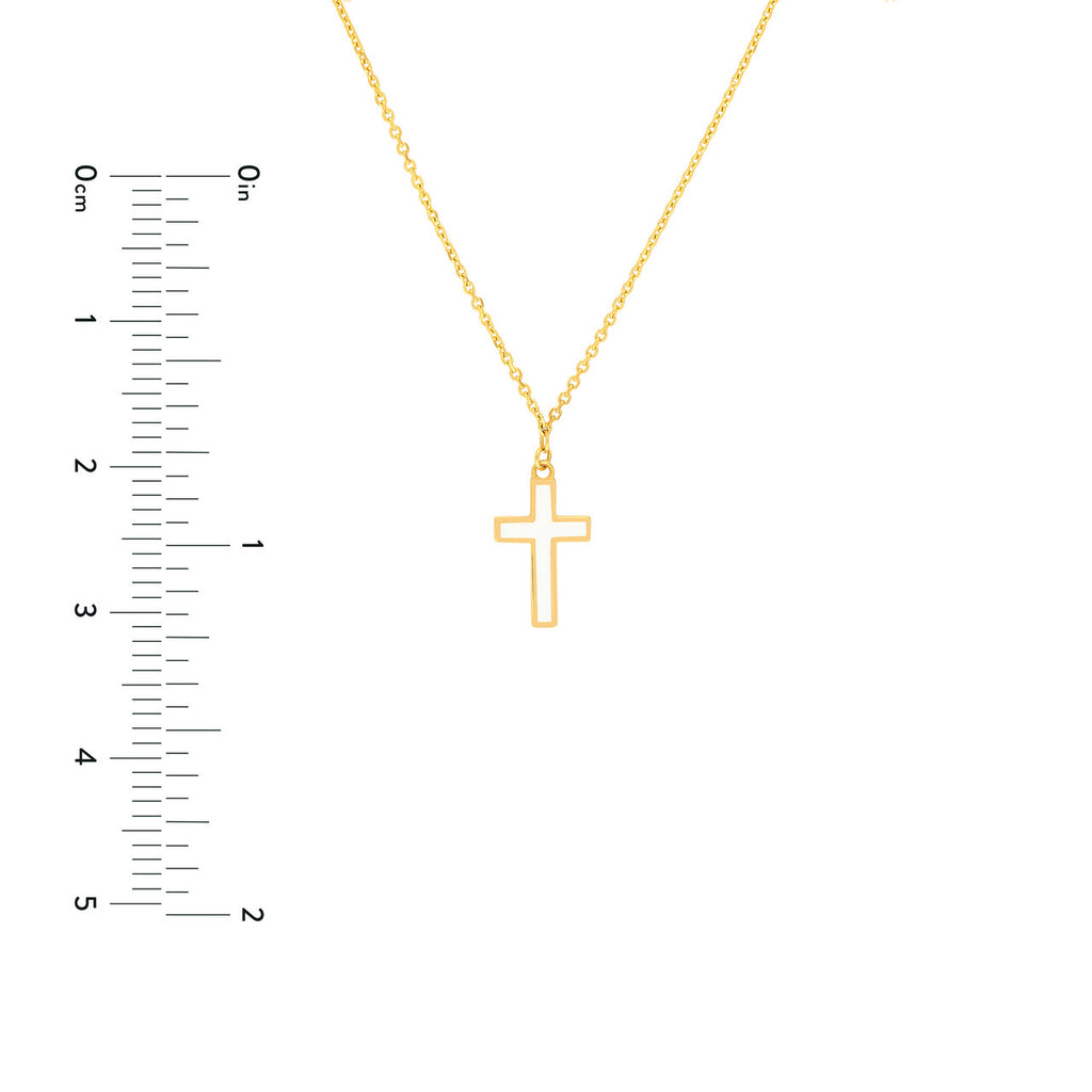 14K yellow enamel cross necklace.