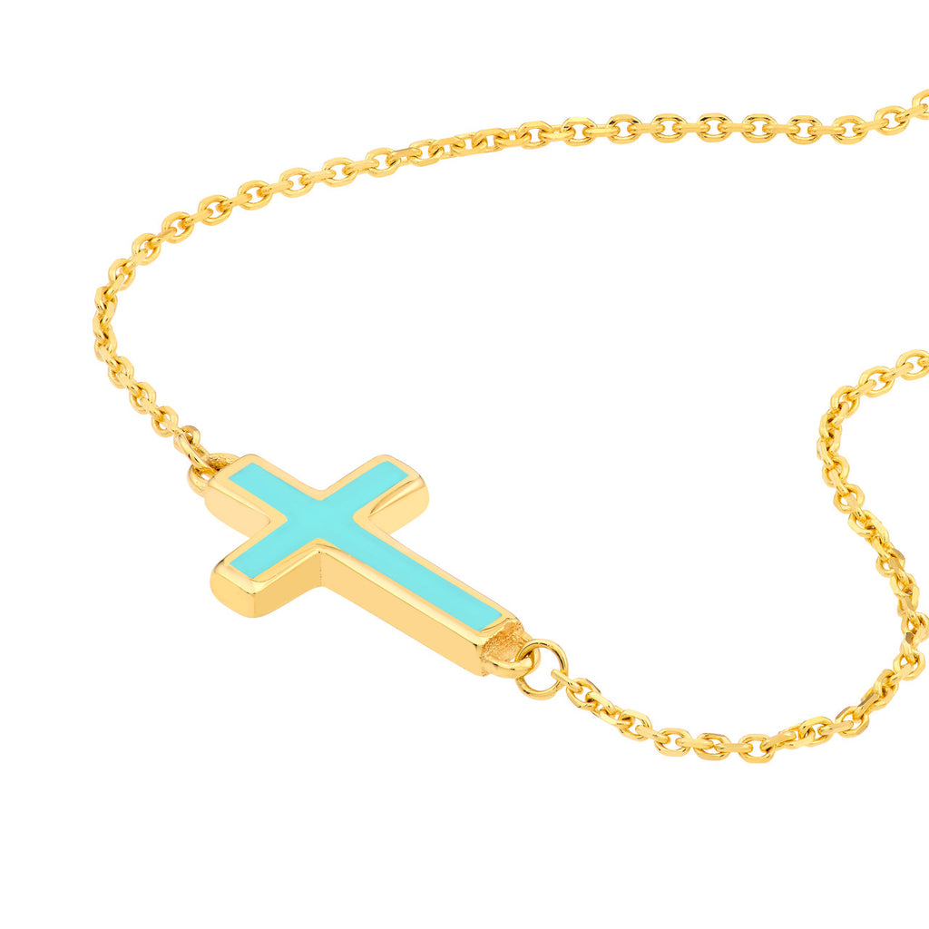 Yellow gold cross necklace with enamel.
