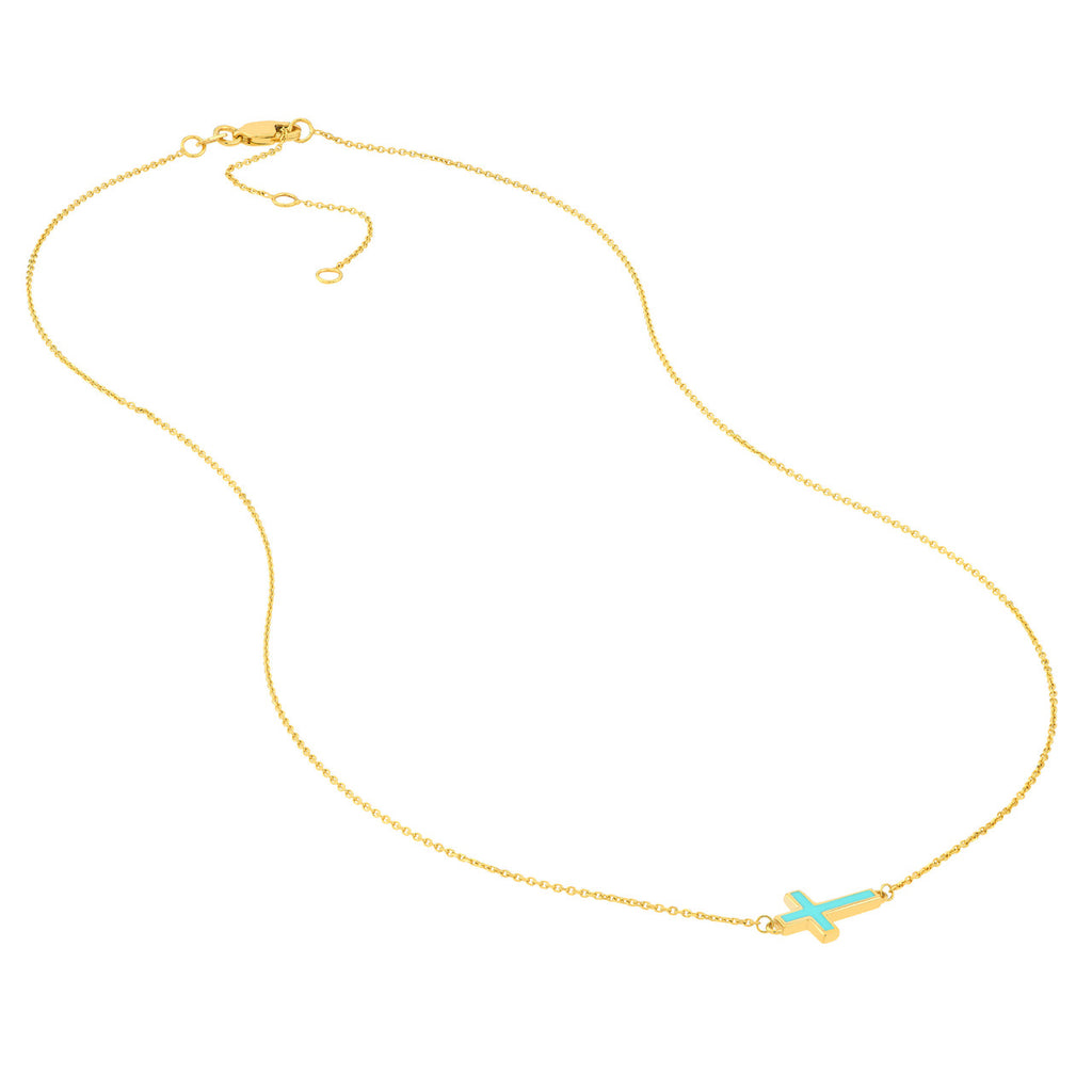 14K gold necklace with enamel cross.