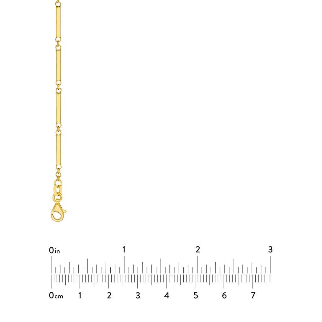 14K yellow gold bar necklace with clasp.