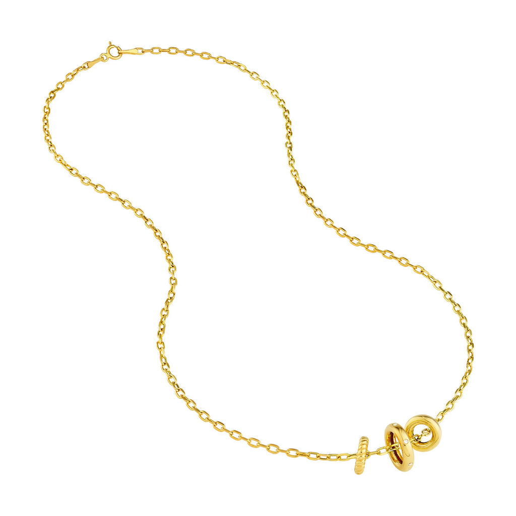 14K yellow gold necklace with fancy link chain.