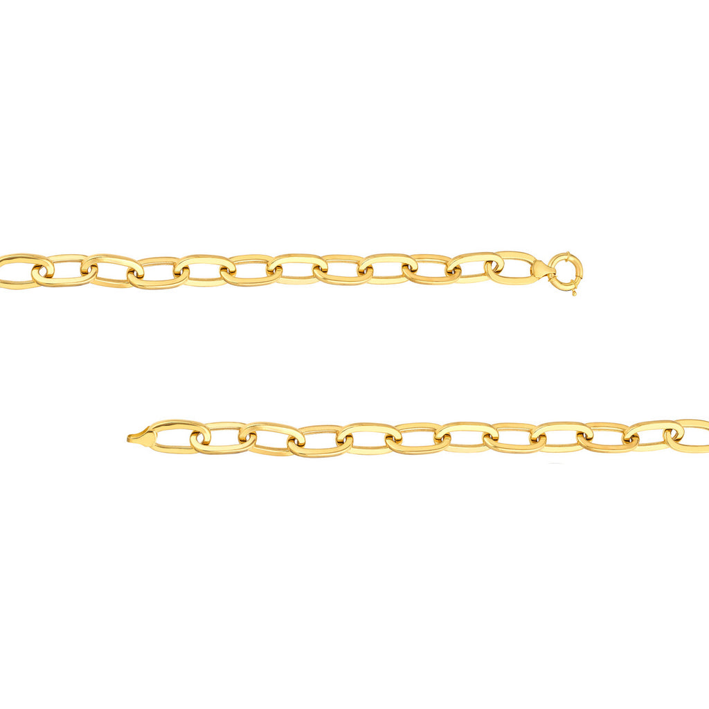 14K yellow gold paperclip bracelet design.