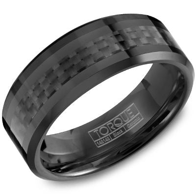 Crown Ring Men's Carved Wedding Band in Ceramic Black 8MM
