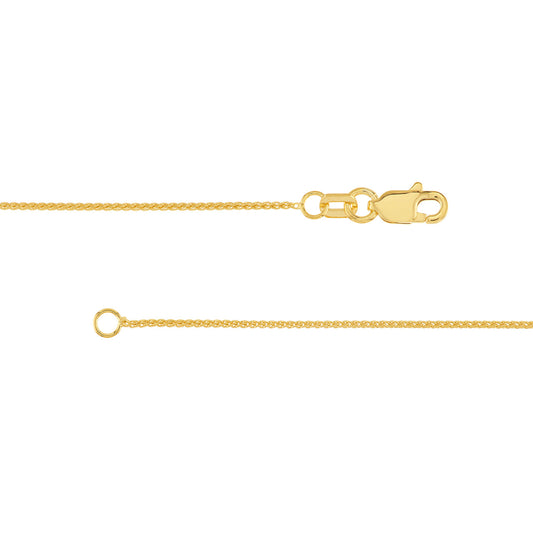 14K yellow gold polished wheat chain.