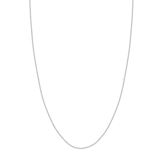 14K white gold round wheat chain.