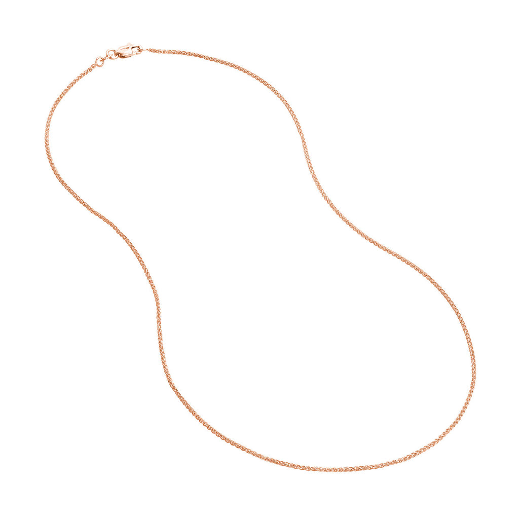 Round wheat chain, 14K rose gold necklace.