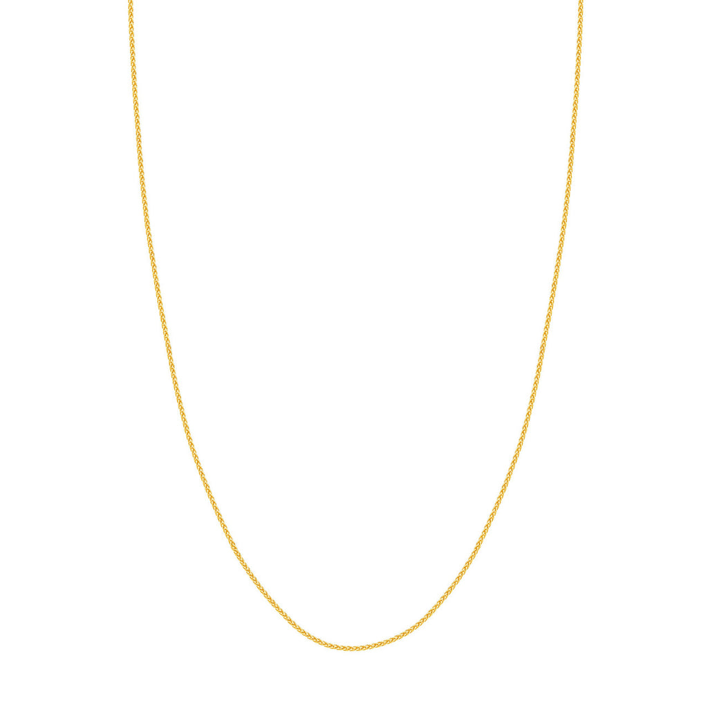 14K yellow gold round wheat chain.