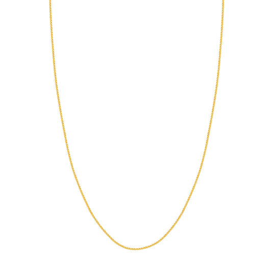 14K yellow gold round wheat chain.