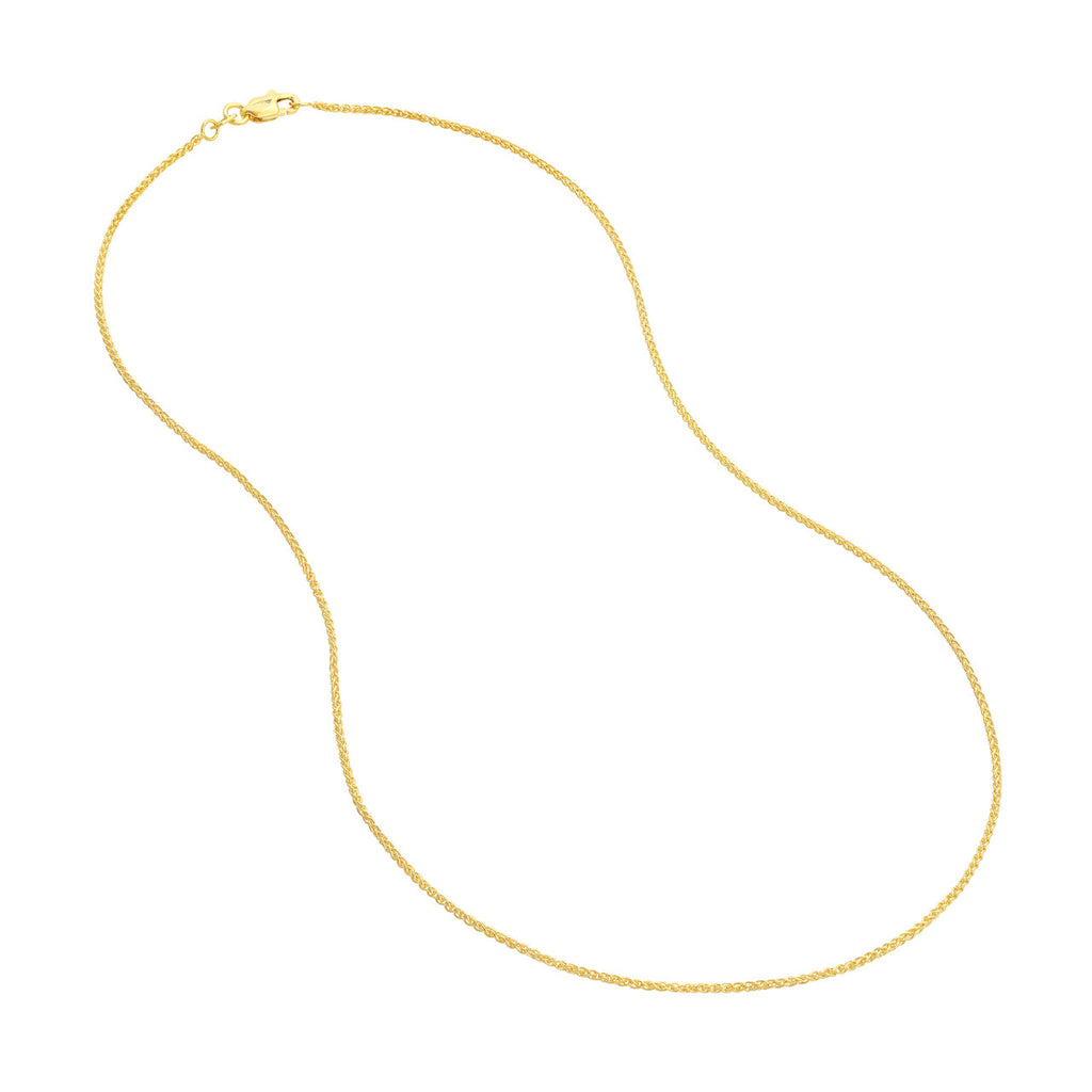 14K yellow gold wheat chain, lobster clasp.