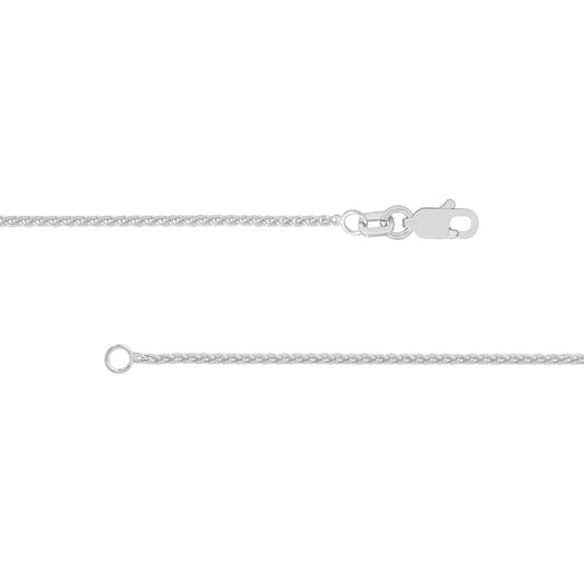 14K white gold round wheat chain.