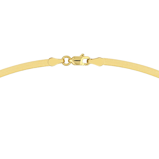 Polished yellow herringbone chain with lobster clasp.