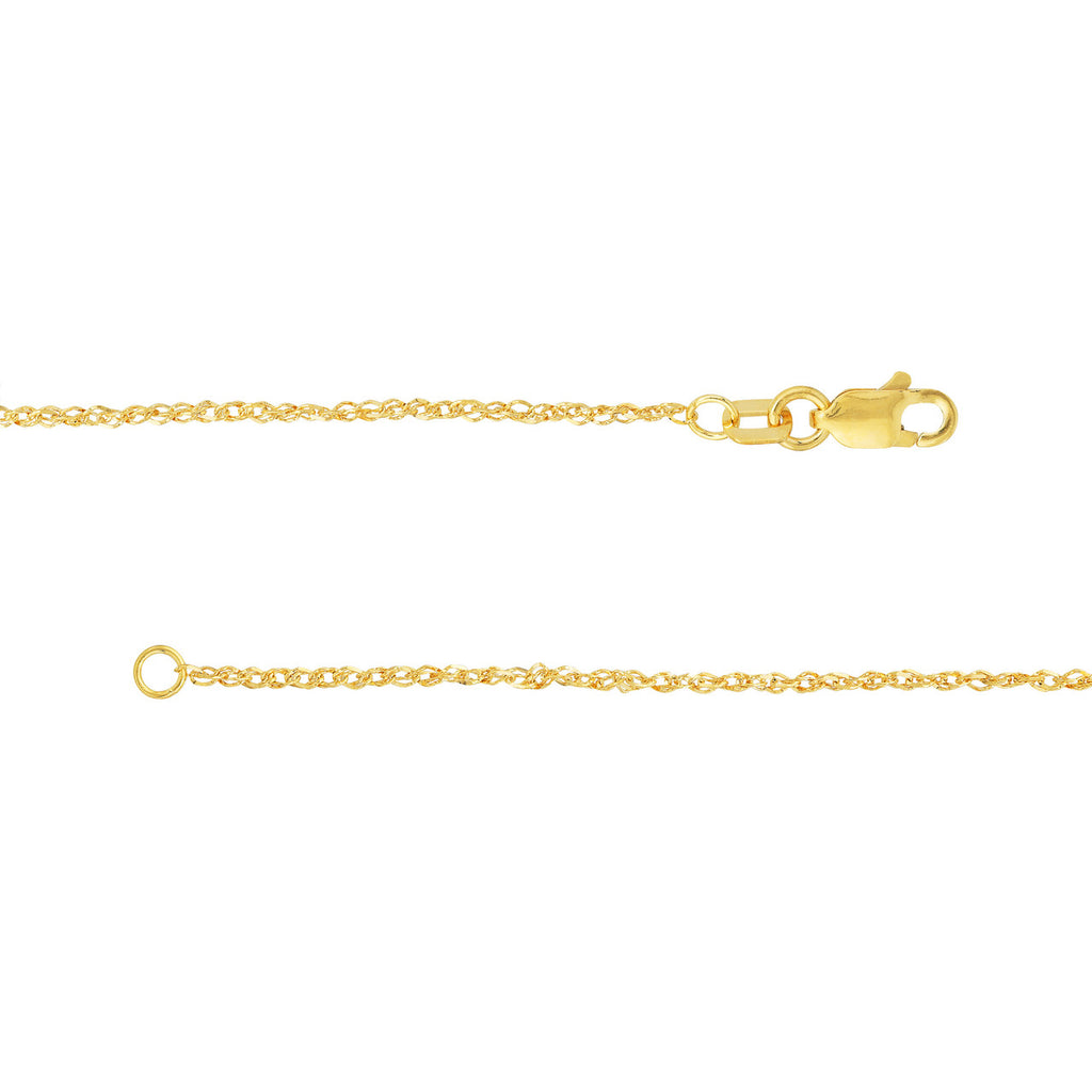 14K yellow gold Singapore chain, lobster clasp.