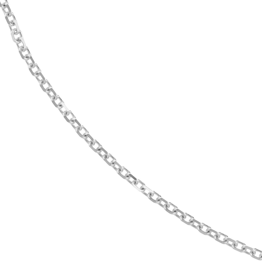 Diamond cut cable chain, 14K white gold.