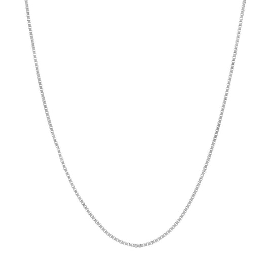 Sterling silver box chain, polished white finish.