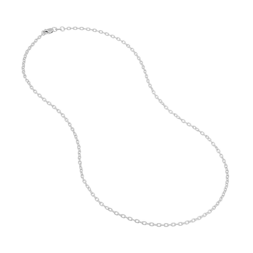 14K white gold textured Rolo chain necklace.