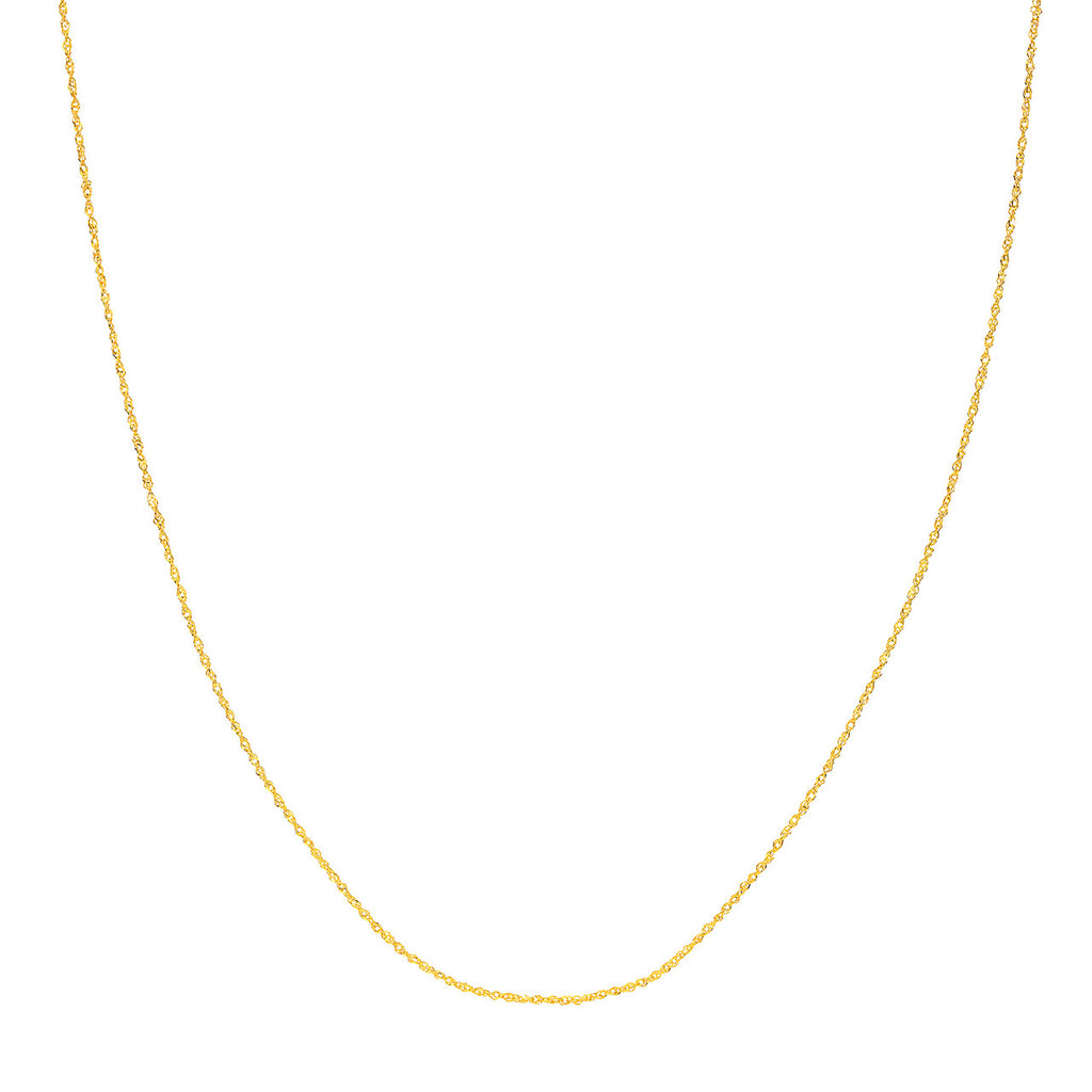 Diamond-cut 14K yellow gold Singapore chain.