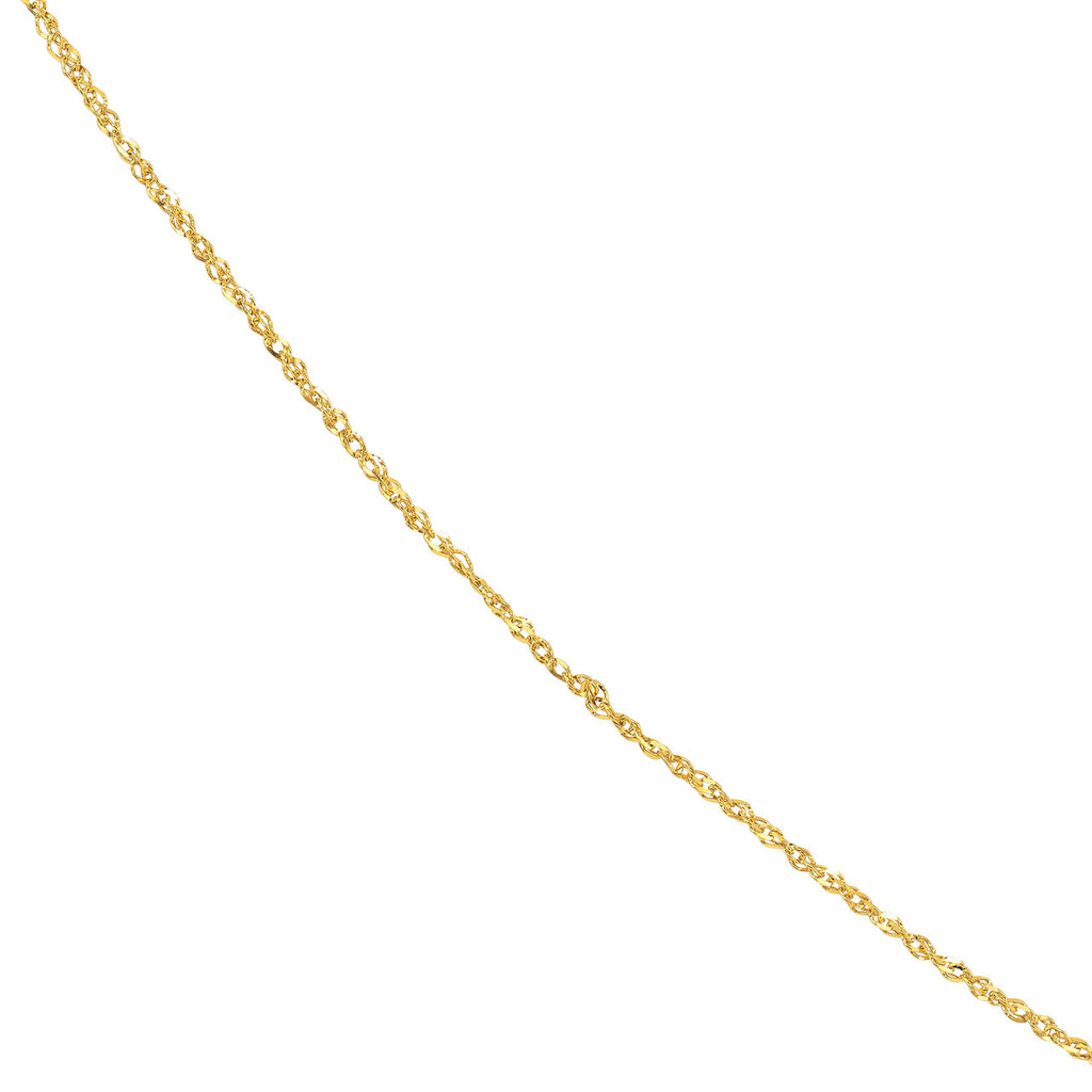 Diamond-cut 14K yellow gold Singapore chain.