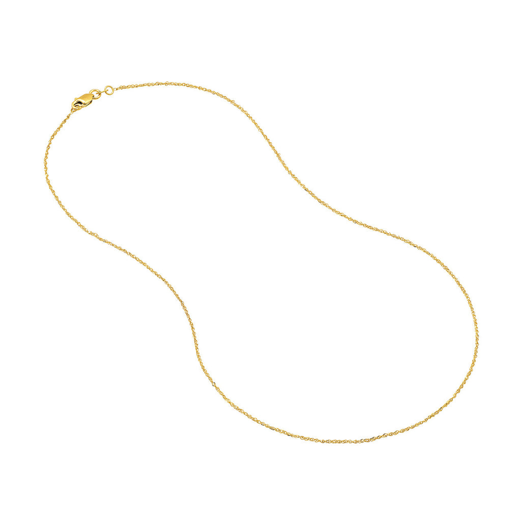 Diamond-cut 14K yellow gold Singapore chain.