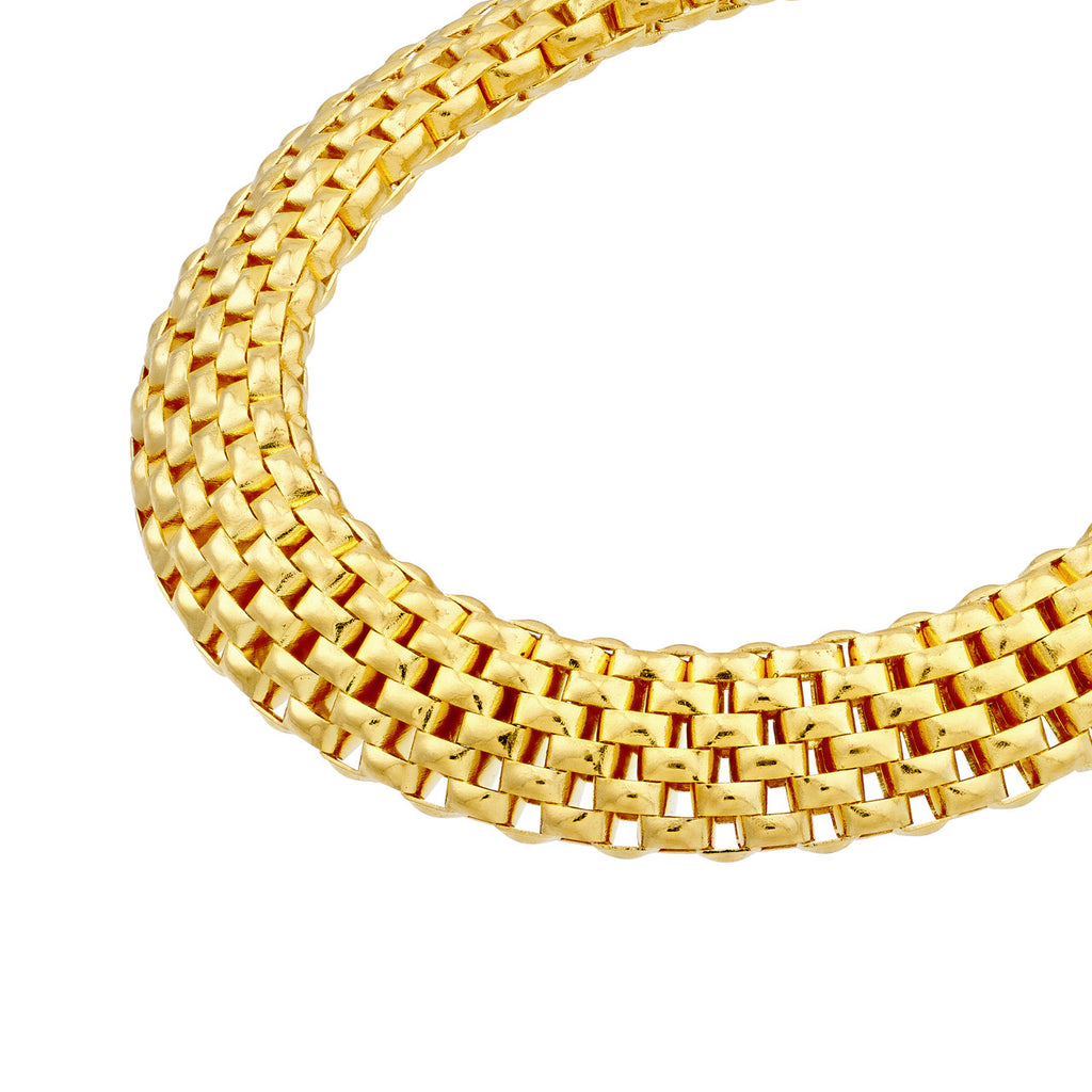 14K yellow gold woven bracelet design.