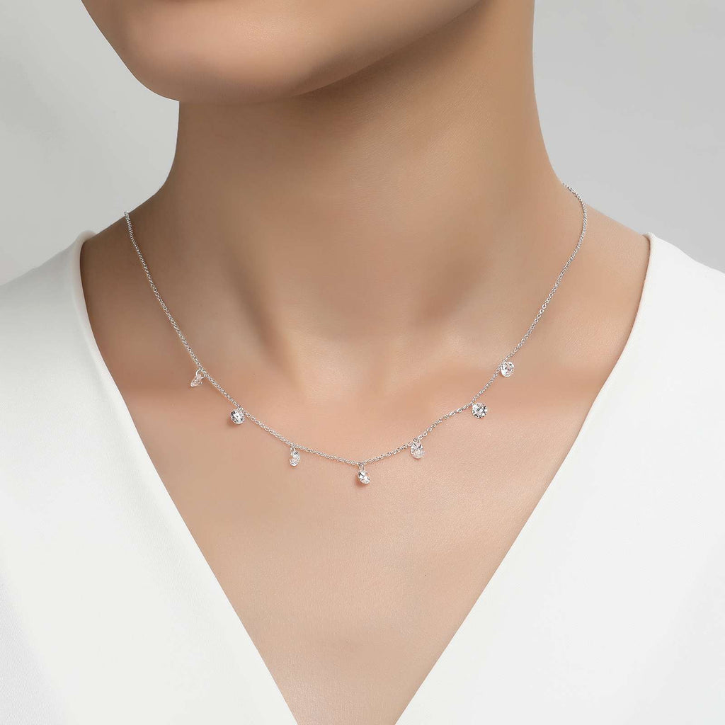 Simulated diamond necklace, platinum bonded silver.