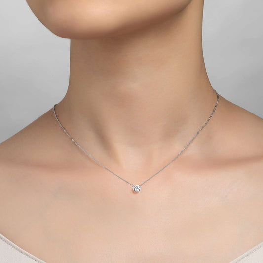 Simulated diamond necklace on silver chain.