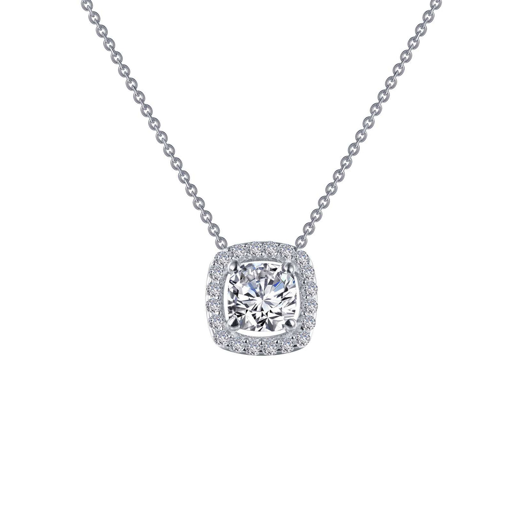 Simulated diamond pendant, platinum bonded silver.