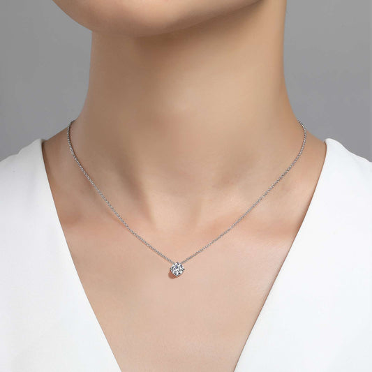 Simulated diamond necklace, platinum sterling silver.