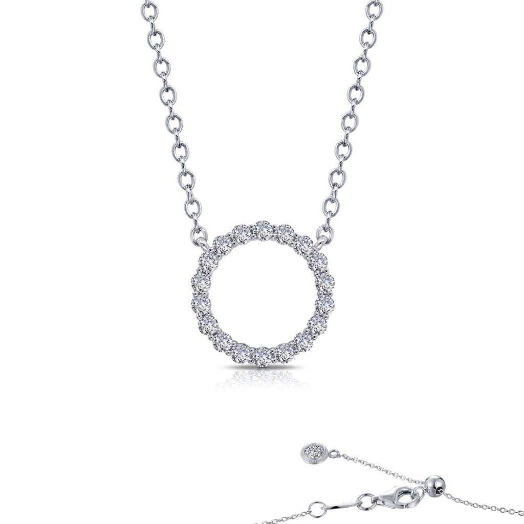 Simulated diamond circle necklace in silver.