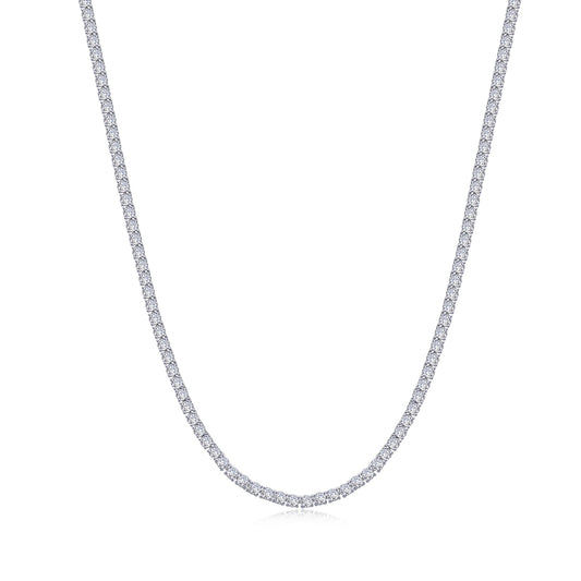 Simulated diamond tennis necklace in silver.