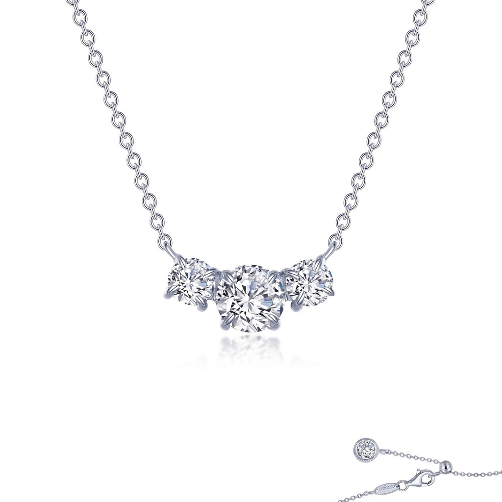 Simulated diamond necklace in platinum silver.