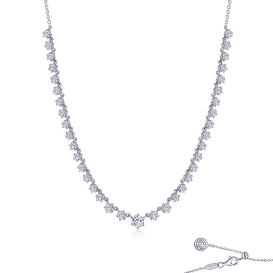 Simulated diamond necklace, platinum bonded silver.