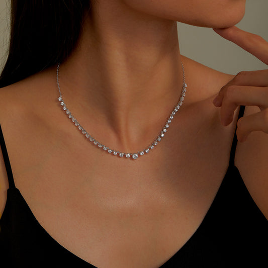 Simulated diamond necklace on model.