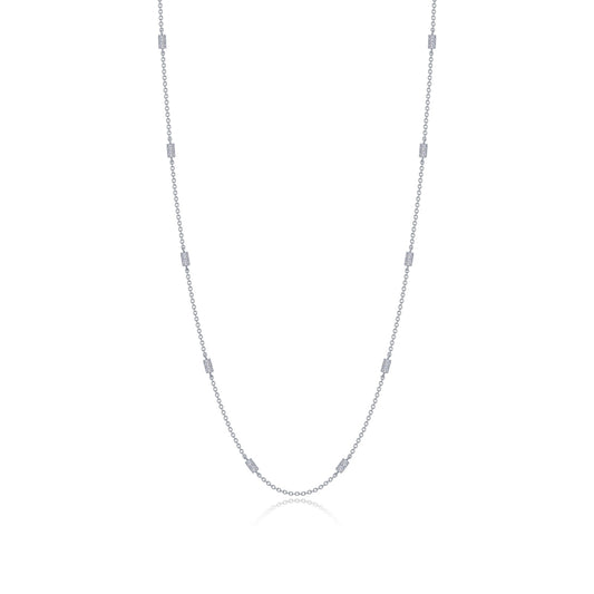 Simulated diamond necklace in platinum silver.