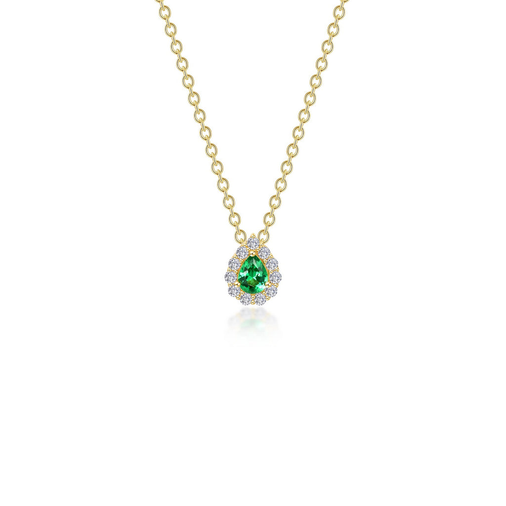 Pear-shaped emerald necklace with diamond accents.
