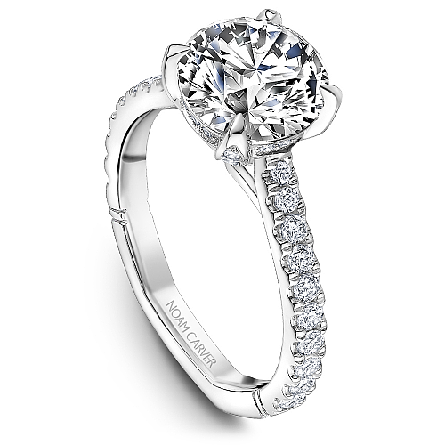 14K white gold ring with round diamonds.
